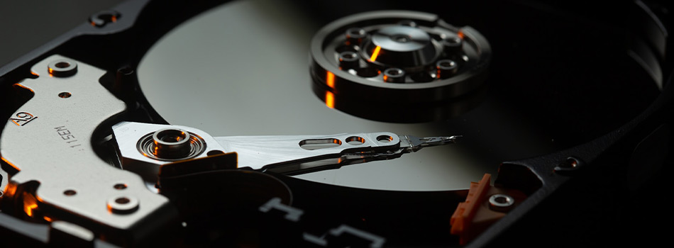 Photo of the inside of a hard drive